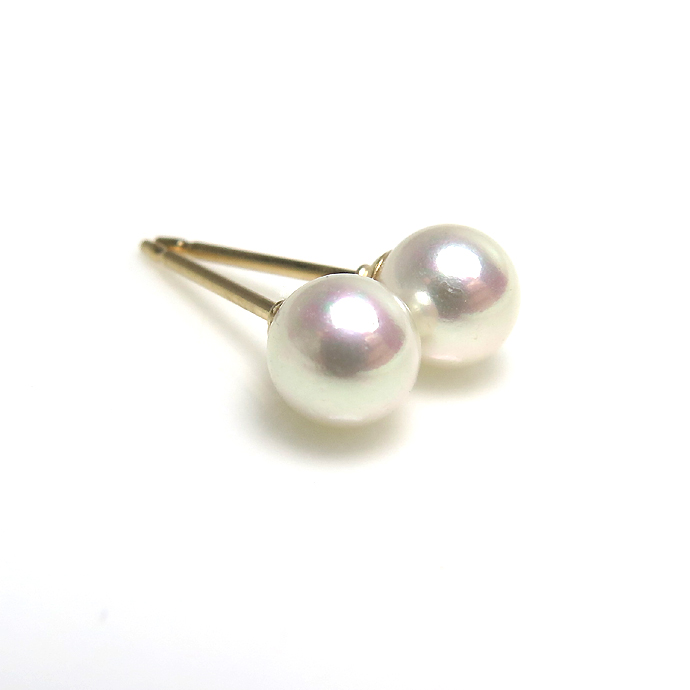 14kgf貝パールピアス（ホワイト系）/（ラウンド5mm）「ゴールドフィルド」（1ペア）