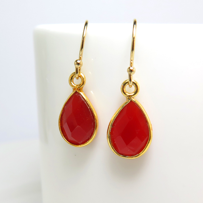 天然石ピアス カーネリアン＜7月誕生石＞10×7mmペアシェイプ・フレンチフックピアス「14kgf（ゴールドフィルド）」（1ペア）