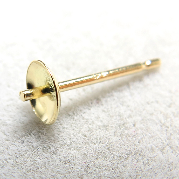 14Kイエローゴールド（14金）直結ピアスポスト・突き刺しタイプ（芯立・皿付）【4mm】（10ペア）
