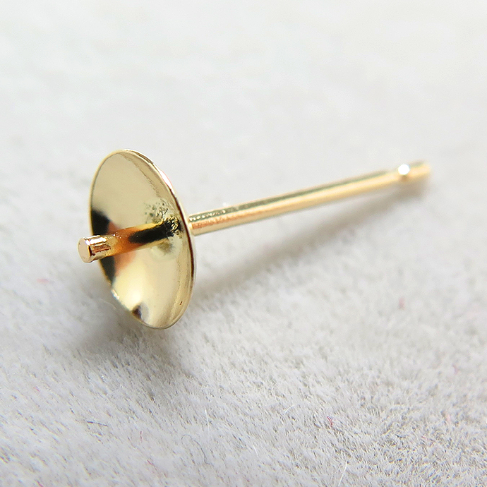 14Kイエローゴールド（14金）直結ピアスポスト・突き刺しタイプ（芯立・皿付）【5mm】（5ペア）