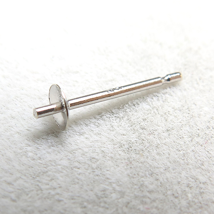 14Kホワイトゴールド（ロジウム）（14金）直結ピアスポスト・突き刺しタイプ（芯立・皿付）【3mm】（5ペア）