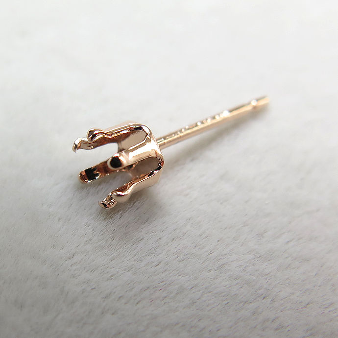 ピアス空枠・6本爪ポストピアス（ラウンド4mm）「14kgf（ローズゴールドフィルド）」（10ペア）