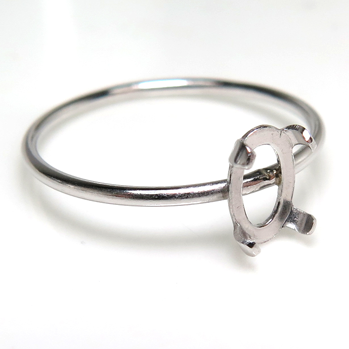 シルバーリングパーツ（指輪）カボション空枠 6×4mm・4本爪（オーバル/線径1mm）「SV925」（サイズ目安：9号）（5個）