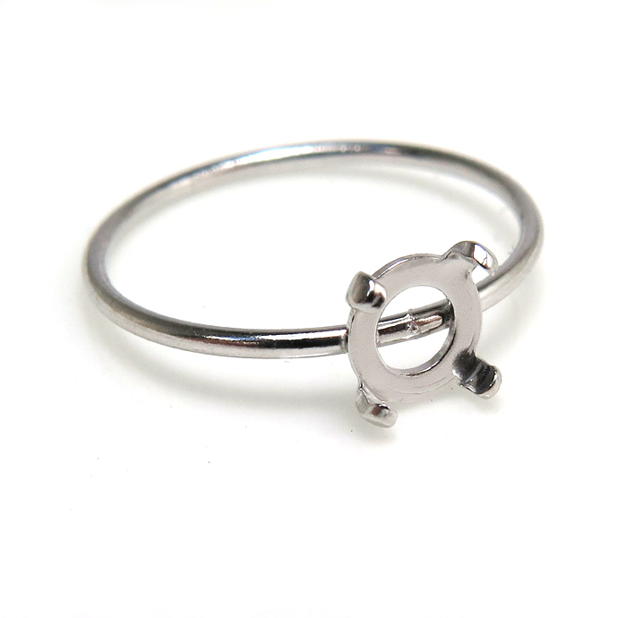 シルバーリングパーツ（指輪）カボション空枠5mm・4本爪（ラウンド/線径1mm）「SV925」（サイズ目安：11号）（5個）