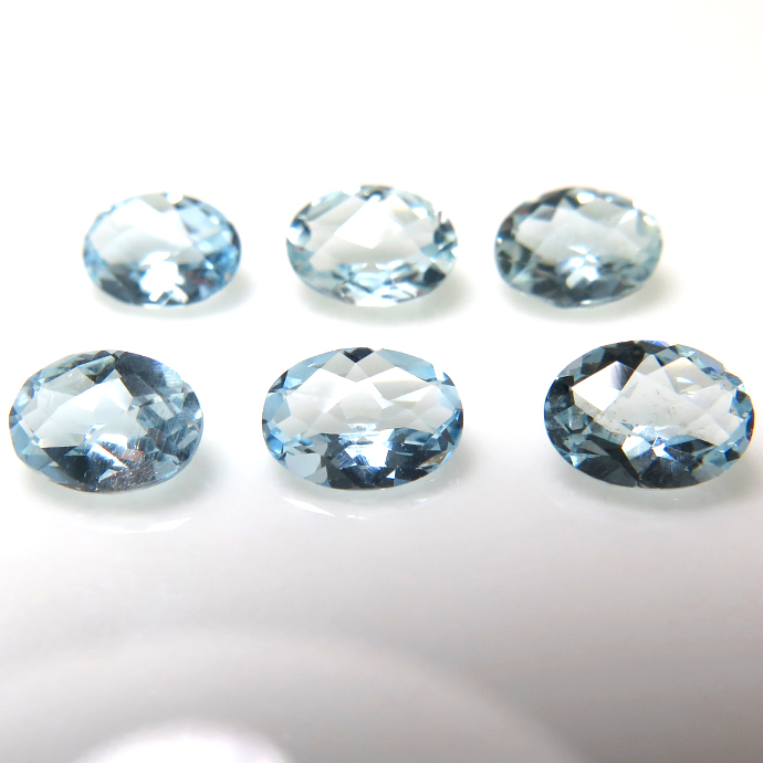 天然石ルース（裸石）・アクアマリン（アフリカ・非加熱）/オーバル【7×5mm】チェッカーカット（1個）