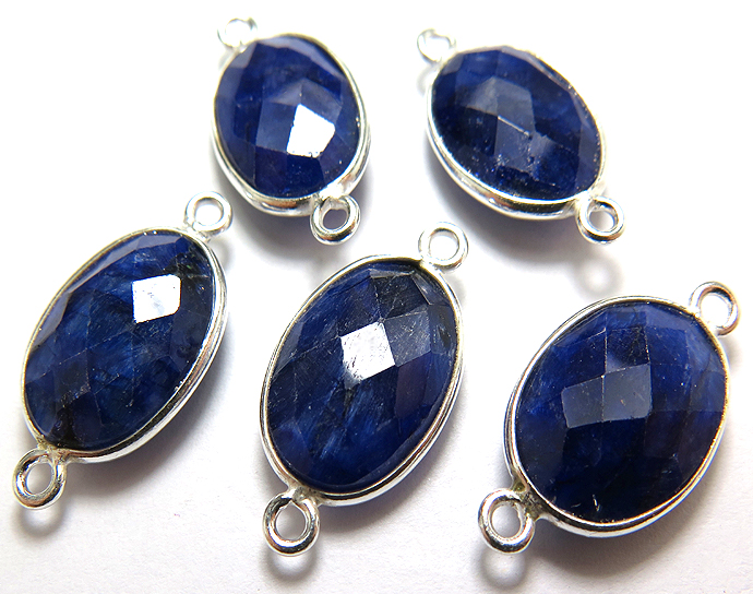 SV925/コネクター/天然石ブルーサファイア（染）/オーバル 15×11mm（ベゼルセッティング）（5個）