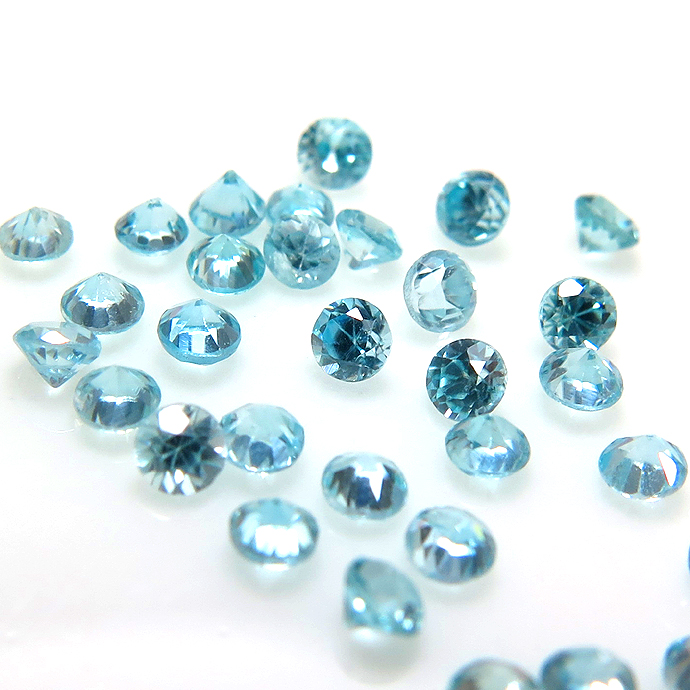天然石ルース（裸石）・ブルージルコン（カンボジア・加熱処理）/ラウンド【2.5mm】ダイヤモンドカット（5個）