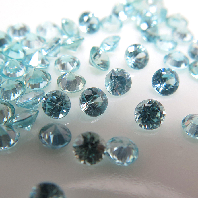 天然石ルース（裸石）・ブルージルコン（カンボジア産・非加熱）/ラウンド【3mm】ダイヤモンドカット（4個）