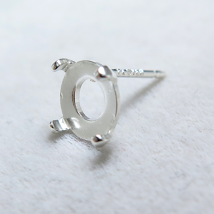 SV925シルバーパーツ/ピアス空枠・カボションポストピアス（ラウンド6mm）（10ペア）
