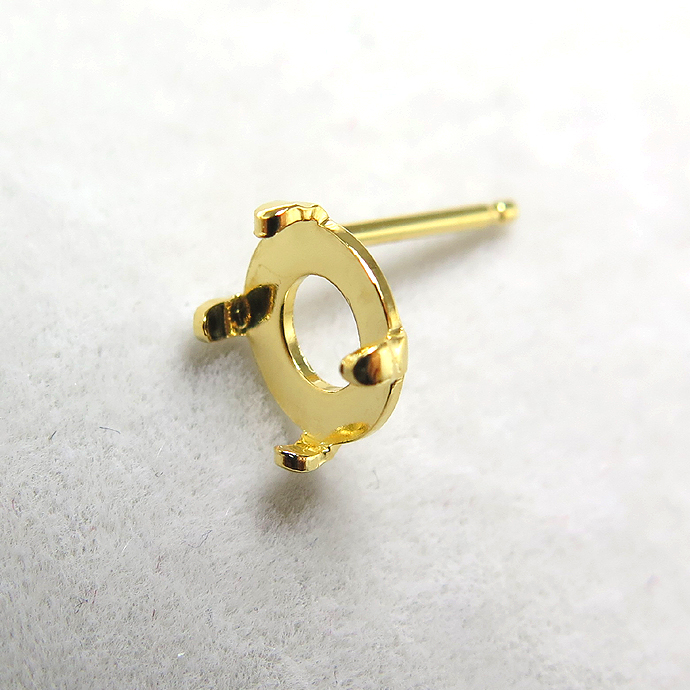 ピアス空枠・4本爪ポストピアス（カボション用ラウンド6mm）「14kgf」（1ペア）