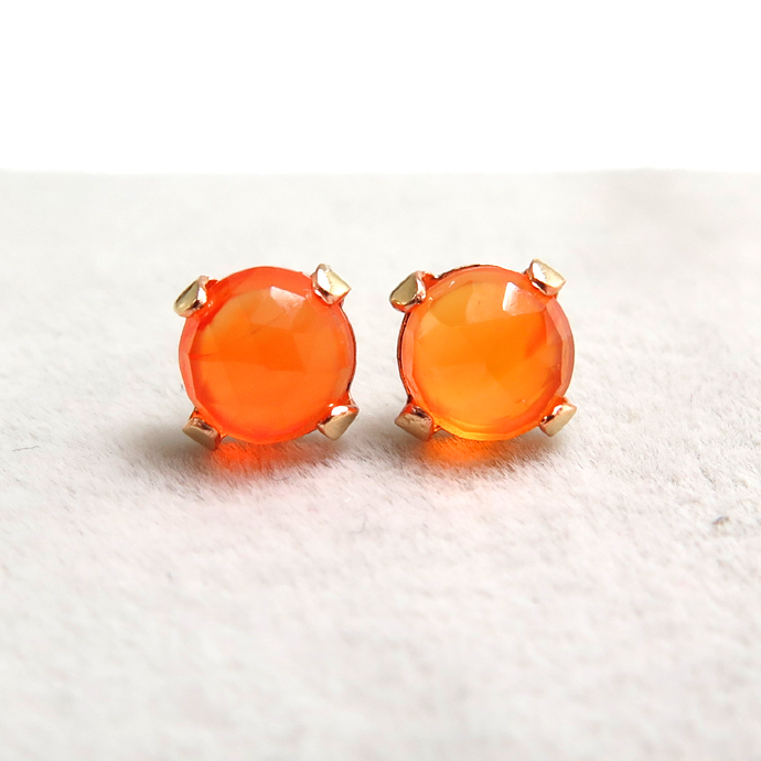 カボションピアス（ローズカット・天然石カーネリアン 5mm）「ゴールドフィルド（14kgf）」（1ペア）