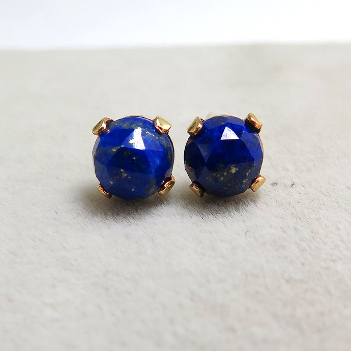 カボションピアス（ローズカット・天然石ラピス 5mm）「ゴールドフィルド（14kgf）」（1ペア）