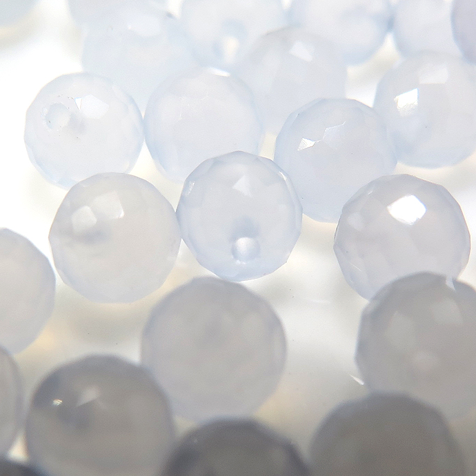 天然石ルース（裸石）カルセドニー/ラウンドボール片穴【4mm】チェッカーカット（10個）