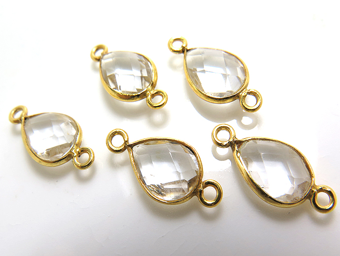 ゴールドプレーテッド・SV925/コネクター/天然石クリアクオーツ/ペア 10×7mm（ベゼルセッティング）（3個）