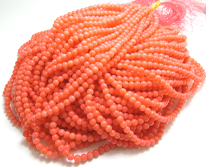 コーラル（珊瑚・サンゴビーズ）（染・コーラルピンク）/プレーンラウンド 3mm（40cm）（25本）