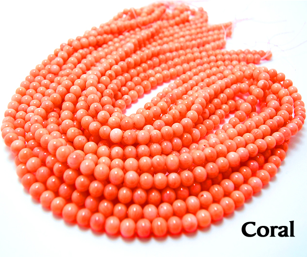 コーラル（珊瑚・サンゴビーズ）（染・ピンク）/プレーンラウンド 3～4mm（40cm）（25本）