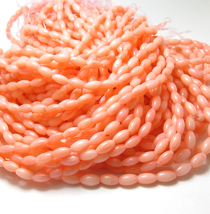 コーラル（珊瑚・サンゴビーズ）（染・ピンク）/プレーンライス 3mm×5mm（40cm）（50本）