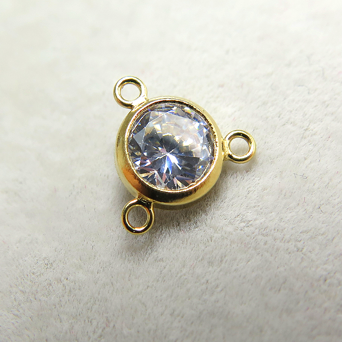 ゴールドフィルド・3リングベゼルセッティングコネクター/czキュービックジルコニア6mm「14kgf」（25個）