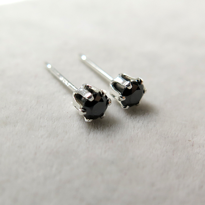 sv925/3mmラウンド6本爪・スタッドピアス（立て爪ピアス）・czキュービックジルコニア【ブラック】（5ペア）
