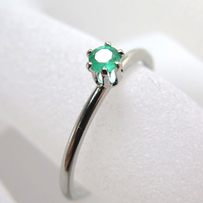 シルバーリング（指輪）天然石エメラルド（ザンビア産・無処理）3mm（ラウンド）「SV925」（ロジウム）（サイズ目安：10号）（5個）