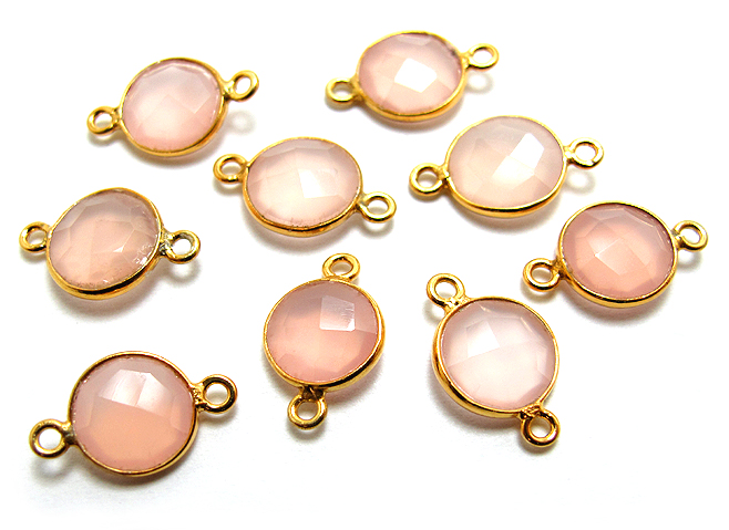 ゴールドプレーテッド・SV925/【コネクター】/天然石ローズクオーツ/ラウンド 【6mm】（ベゼルセッティング）（50個）