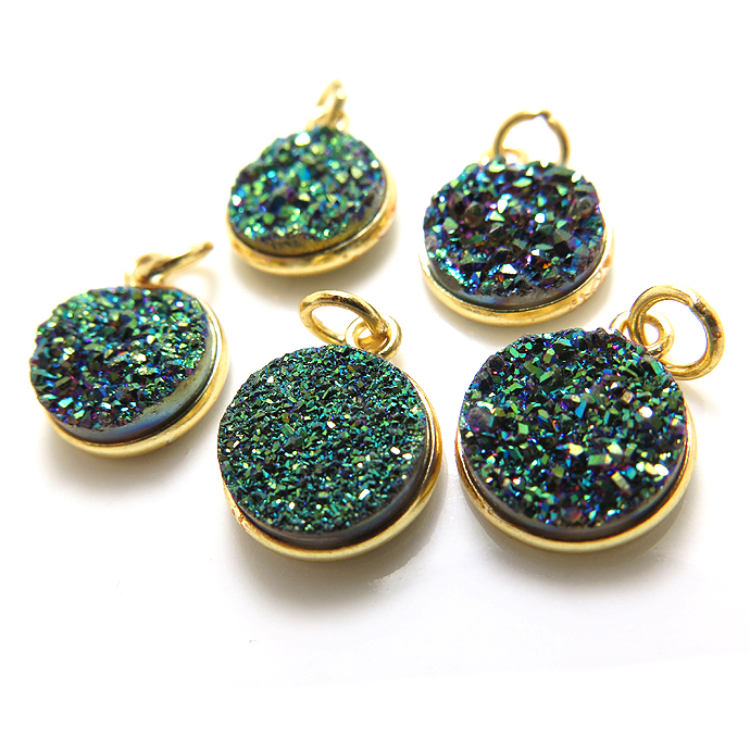 ゴールドプレーテッド・SV925/ペンダントトップ/ドゥルージー（グリーン）/ラウンド11mm（ベゼルセッティング）（25個）