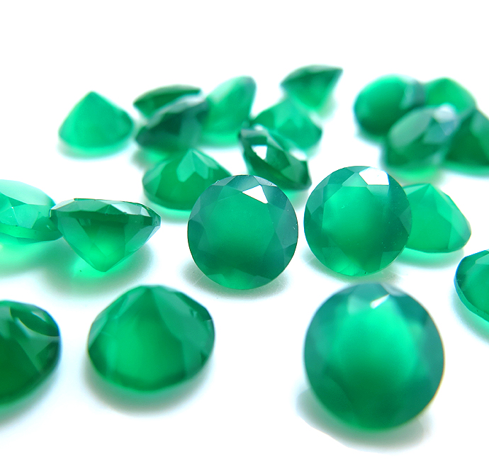 天然石ルース（裸石）・グリーンオニキス/ラウンド【4mm】ファセットカット（16個）