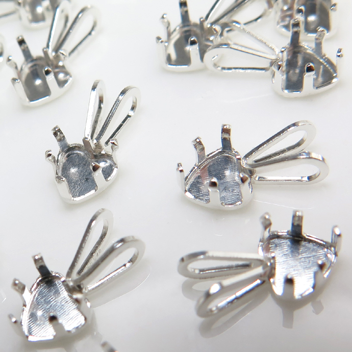 シルバーペンダント石枠・空枠・4本爪ペンダントトップ （ハート 5mm）SV925（25個）