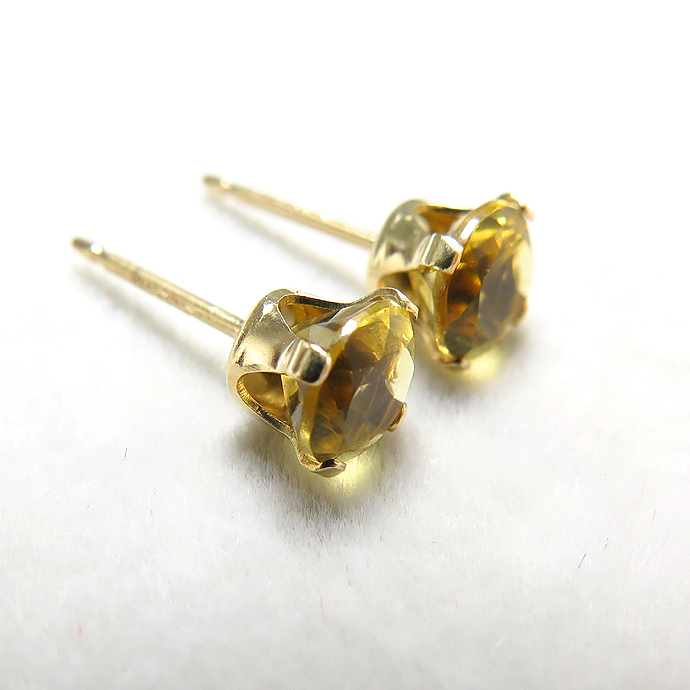 ゴールドフィルド/5mmラウンド4本爪・スタッドピアス（立て爪ピアス）・天然石ハニークオーツ「14kgf」（1ペア）