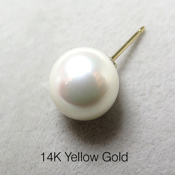 貝パールピアス（国産貝ミガキパール）/ラウンド9mm/14K（14金イエローゴールド）（1ペア）