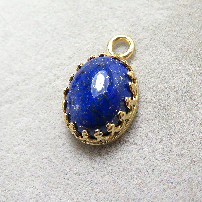 天然石ラピス・ペンダントクラウン（ベゼルセッティング/カボション）（オーバル・10×8mm）（真鍮ブラス・ゴールドカラー）（5個）