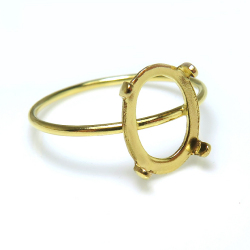 14kgfリングパーツ（指輪）4本爪カボション空枠10×8mm（オーバル）（サイズ目安：13号）「ゴールドフィルド」（25個）