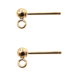 14K丸玉カン付ピアス（14金ゴールド）【3mm】（20個）