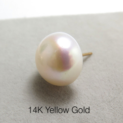 14K（14金イエローゴールド）淡水パールピアス（真珠ホワイト系）/ボタン11mm（1ペア）