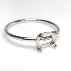 シルバーリングパーツ（指輪）カボション空枠 6×4mm・4本爪（横 オーバル/線径1mm）「SV925」（サイズ目安：9号）（25個）