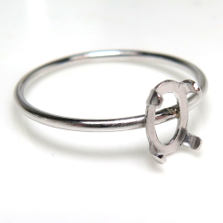 シルバーリングパーツ（指輪）カボション空枠 6×4mm・4本爪（オーバル/線径1mm）「SV925」（サイズ目安：9号）（5個）