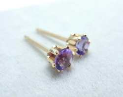 14金イエローゴールド/3mmラウンド6本爪・スタッドピアス（立て爪ピアス）・天然石アメジスト「14k」（1ペア）