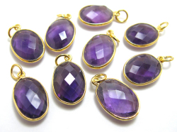 ゴールドプレーテッド・SV925/ペンダントトップ/天然石アメジスト/オーバル 14×10mm（ベゼルセッティング）（1個）