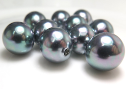 純国産ガラスパール ラウンドバロックパール 片穴 ミガキ 14mm ブラックピーコック（5個）