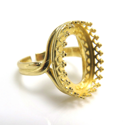 指輪リング空枠クラウン（ベゼルセッティング/カボション用）（オーバル14×10mm）（真鍮ブラス・ゴールドカラー）（2個）