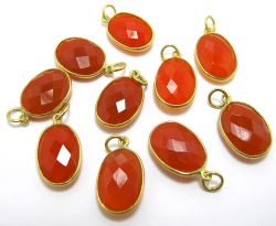 ゴールドプレーテッド・SV925/ペンダントトップ/天然石カーネリアン/オーバル 14×10mm（ベゼルセッティング）（10個）