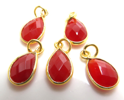 ゴールドプレーテッド・SV925/ペンダントトップ/天然石カーネリアン/ペア 10×7mm（ベゼルセッティング）（3個）