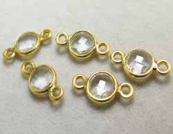 ゴールドプレーテッド・SV925/【コネクター】/天然石クリアクオーツ（水晶）/ラウンド 【6mm】（ベゼルセッティング）（10個）