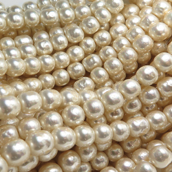 純国産ガラスパールビーズ（ミガキ）（ラウンドバロックパール10mm）（両穴）ビンテージパールカラー[A]（40センチ）（5本）