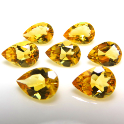 天然石ルース（裸石）・ゴールデンシトリン（ブラジル産）/ペアシェイプ【12×8mm】ファセットカット（10個）