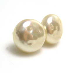 純国産ガラスパールピアス バロックパール ミガキ 14mm ビンテージカラー「A」（1ペア）
