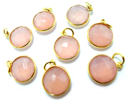 ゴールドプレーテッド・SV925/ペンダントトップ/天然石ローズクオーツ/ラウンド 11mm（ベゼルセッティング）（25個）