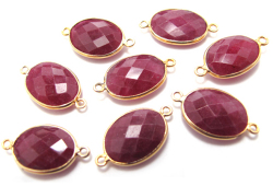 ゴールドプレーテッド・SV925/【コネクター】/天然石ルビー（染）/オーバル 11×15mm（ベゼルセッティング）（1個）