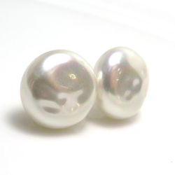 純国産ガラスパールピアス バロックパール ミガキ 14mm ホワイトパールカラー（1ペア）