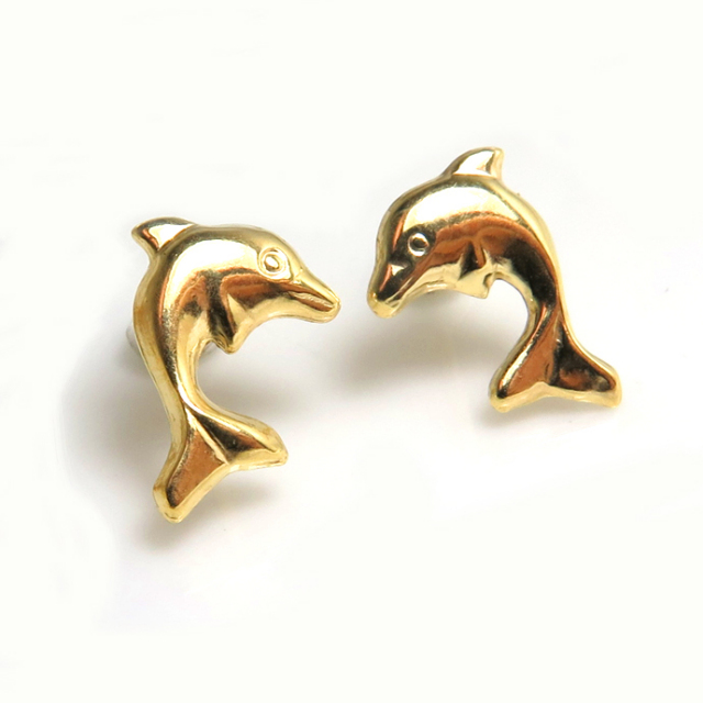 イルカデザインピアス 14K ゴールド 14kgfピアス（イルカ・9mm）（ゴールドフィルド）（25ペア）